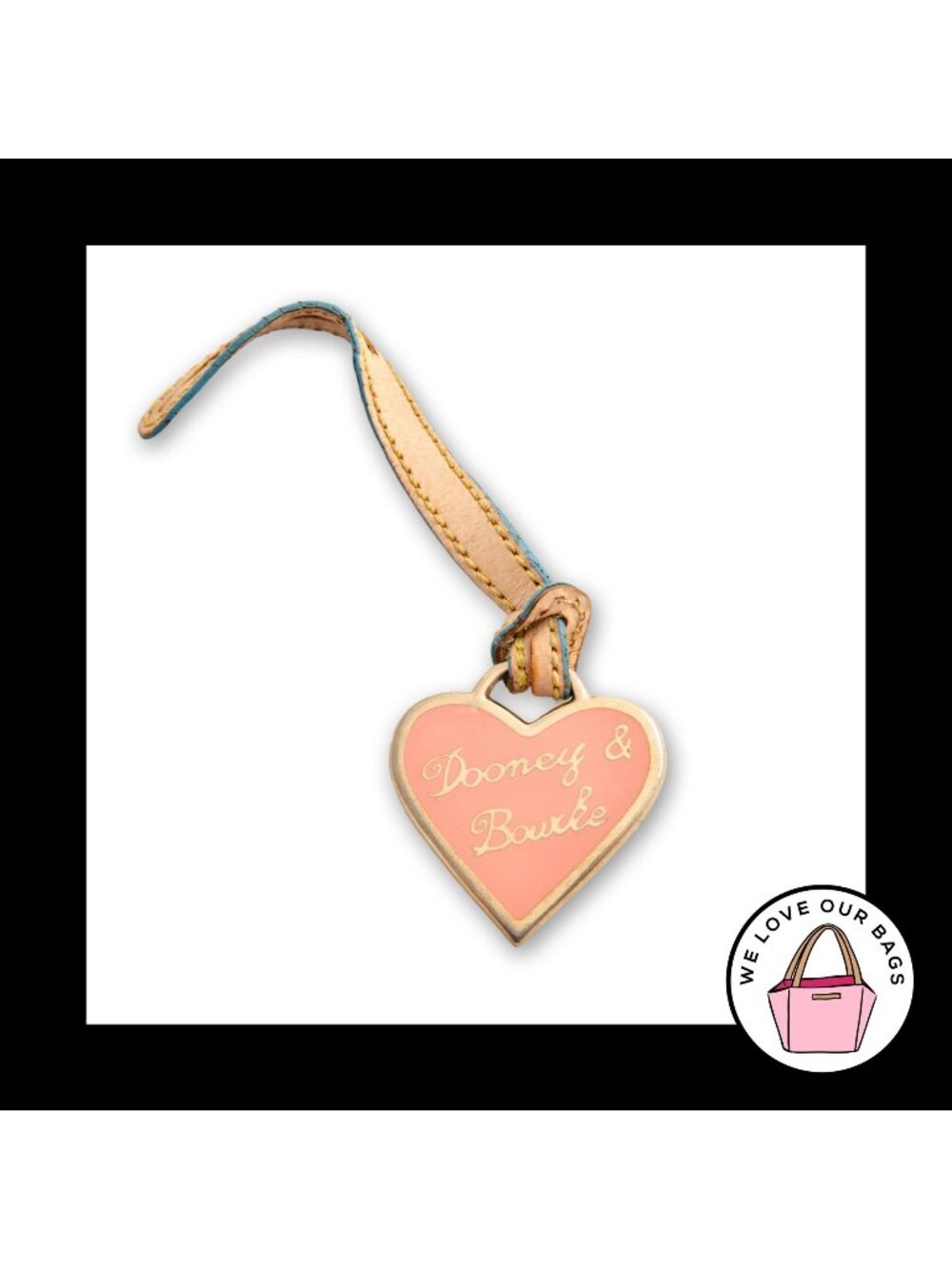 VINTAGE Y2K DOONEY & BOURKE Pink Heart Leather Bag Charm Hang Tag Keychain Fob